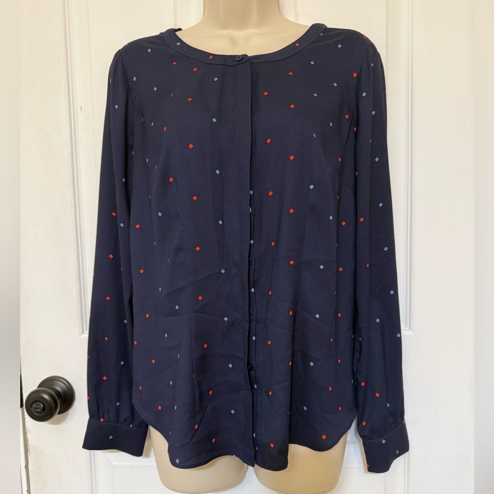 41 Hawthorn Navy Print Button-Front Blouse Medium - Picture 3 of 5